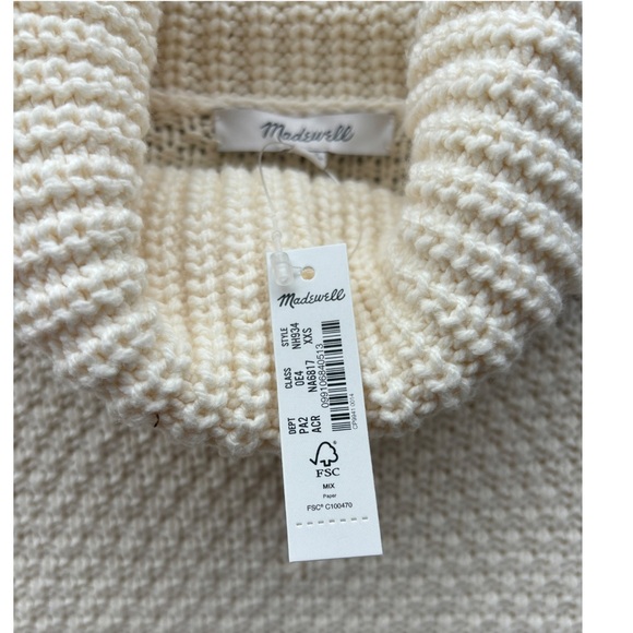 Madewell Women’s XXS Capri Cable Knit Cream Turtleneck Sweater, Madewell Sweater - Picture 10 of 11